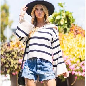 Blue and white collared sweater